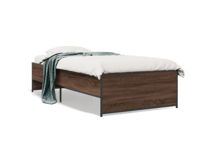vidaXL Posteľný rám hnedý dub 90x200 cm kompozitné drevo a kov