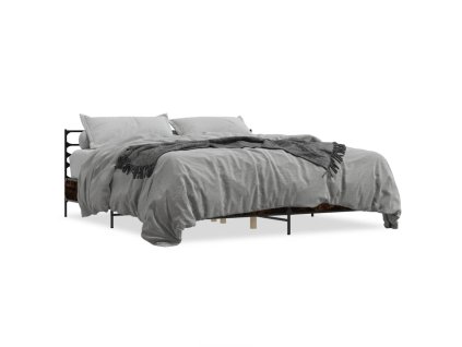 vidaXL Posteľný rám dymový dub 200x200 cm kompozitné drevo a kov