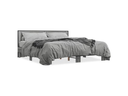 vidaXL Posteľný rám sivý dub sonoma 200x200 cm kompozitné drevo a kov