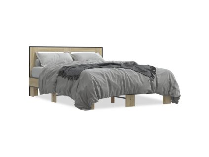 vidaXL Posteľný rám dub sonoma 135x190 cm kompozitné drevo a kov