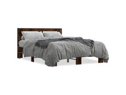 vidaXL Posteľný rám dymový dub 135x190 cm kompozitné drevo a kov