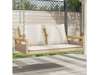 vidaXL Hojdacia lavica s vankúšmi béžová 109x62x40 cm polyratan