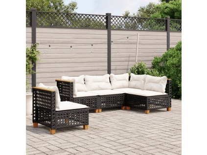 vidaXL 5-dielna záhradná súprava pohoviek s vankúšmi čierna polyratan