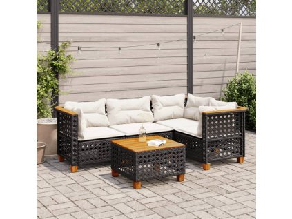 vidaXL 5-dielna záhradná súprava pohoviek s vankúšmi čierna polyratan