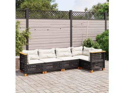 vidaXL 5-dielna záhradná súprava pohoviek s vankúšmi čierna polyratan