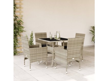 vidaXL 5-dielna záhradná jedálenská súprava+podložky, sivá, polyratan