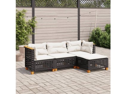 vidaXL 4-dielna záhradná sedacia súprava s podložkami čierna polyratan