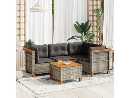 vidaXL 5-dielna záhradná súprava pohoviek s vankúšmi sivá polyratanová