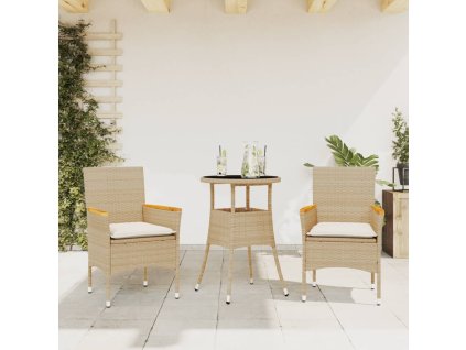 vidaXL 3-dielna záhradná jedálenská súprava+podložky, béžová polyratan