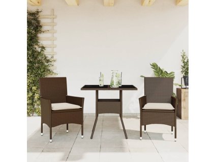 vidaXL 3-dielna záhradná jedálenská súprava+podložky, hnedá, polyratan
