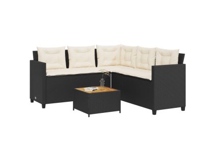 vidaXL Záhradná pohovka so stolíkom a vankúšmi tvar L čierna polyratan