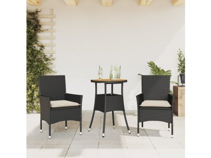 vidaXL 3-dielna záhradná súprava s vankúšmi čierna polyratan a akácia