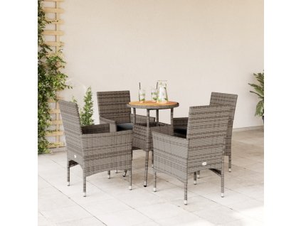 vidaXL 5-dielna záhradná súprava s vankúšmi sivá polyratan a akácia