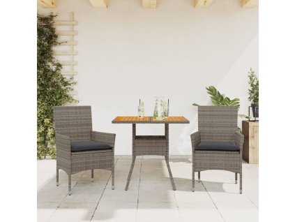 vidaXL 3-dielna záhradná súprava s vankúšmi sivá polyratan a akácia