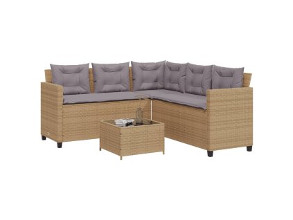 vidaXL Záhradná pohovka so stolíkom a vankúšmi tvar L béžová polyratan