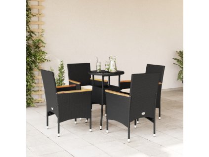 vidaXL 5-dielna záhradná jedálenská súprava+podložky, čierna polyratan