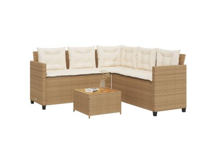 vidaXL Záhradná pohovka so stolíkom a vankúšmi tvar L béžová polyratan