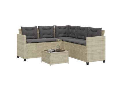 vidaXL Záh. pohovka so stolíkom a vankúšmi tvar L svetlosivá polyratan