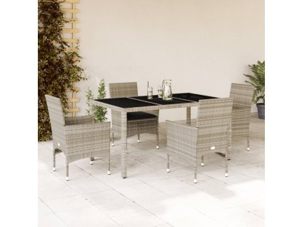 vidaXL 5-dielna záhradná jedálenská súprava+podložky, sivá, polyratan