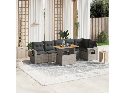 vidaXL 7-dielna záhradná súprava pohoviek s vankúšmi sivá polyratanová