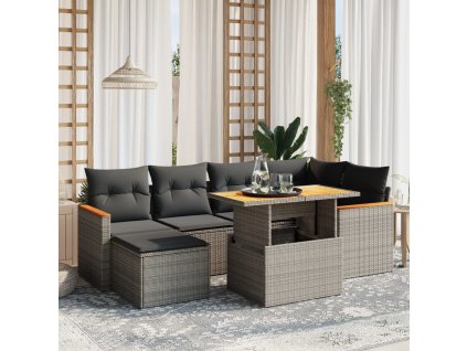 vidaXL 7-dielna záhradná súprava pohoviek s vankúšmi sivá polyratanová