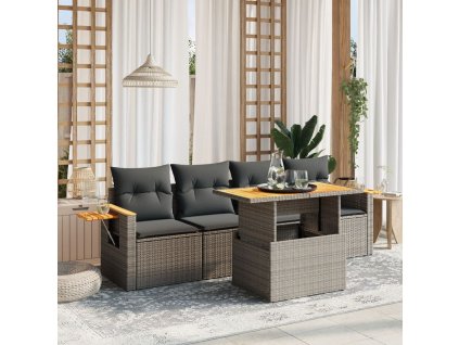 vidaXL 5-dielna záhradná súprava pohoviek s vankúšmi sivá polyratanová