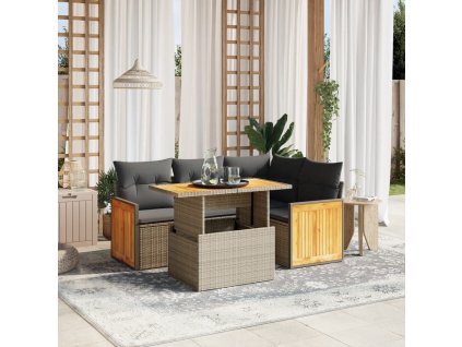 vidaXL 5-dielna záhradná súprava pohoviek s vankúšmi sivá polyratanová