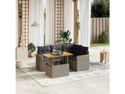 vidaXL 5-dielna záhradná súprava pohoviek s vankúšmi sivá polyratanová