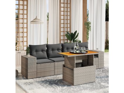 vidaXL 5-dielna záhradná súprava pohoviek s vankúšmi sivá polyratanová