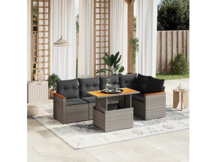 vidaXL 6-dielna záhradná sedacia súprava s podložkami polyratan sivá