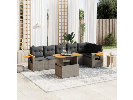 vidaXL 7-dielna záhradná súprava pohoviek s vankúšmi sivá polyratanová