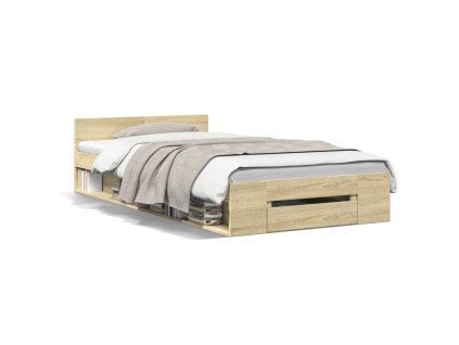 vidaXL Posteľný rám so zásuvkou dub sonoma 75x190 cm kompozitné drevo