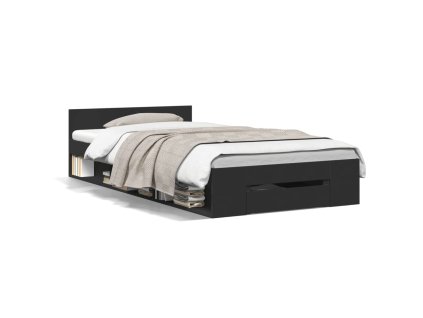 vidaXL Posteľný rám so zásuvkou čierny 75x190 cm kompozitné drevo