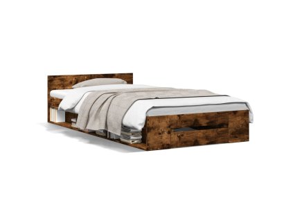 vidaXL Posteľný rám so zásuvkami dymový dub 90x190 cm kompozitné drevo