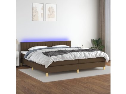 vidaXL Posteľ boxsping s matracom a LED tmavohnedá 200x200 cm látka
