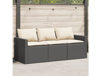 vidaXL Záhradná pohovka s vankúšmi 3-miestna čierna polyratan