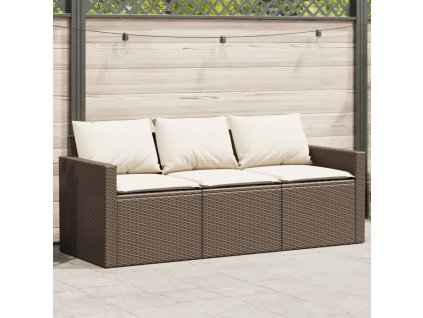 vidaXL Záhradná pohovka s vankúšmi 3-miestna hnedá polyratan