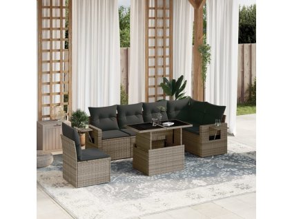 vidaXL 7-dielna záhradná súprava pohoviek s vankúšmi sivá polyratanová