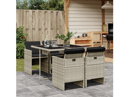 vidaXL 5-dielna záhradná jedálenská sada vankúše bledosivá polyratan