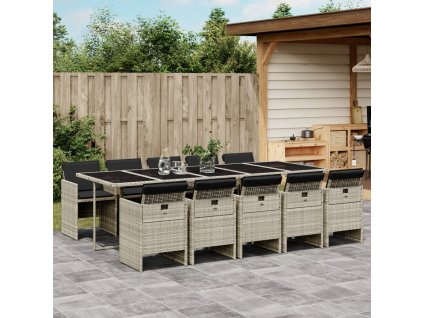 vidaXL 11-dielna záhr. jedálenská súprava vankúše svetlosivá polyratan