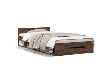 vidaXL Posteľný rám so zásuvkami hnedý dub 90x190 cm kompozitné drevo