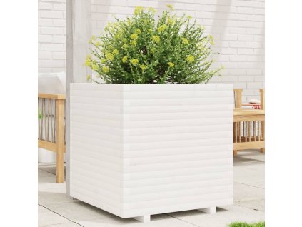 vidaXL Záhradný kvetináč biely 70x70x72 cm borovicový masív