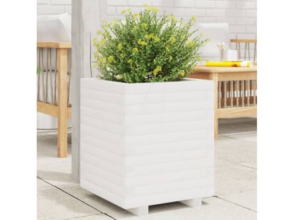 vidaXL Záhradný kvetináč biely 40x40x49,5 cm masívna borovica