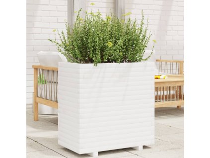 vidaXL Záhradný kvetináč biely 70x40x72 cm borovicový masív
