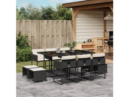 vidaXL 11-dielna záhradná jedálenská sada s vankúšmi čierna polyratan