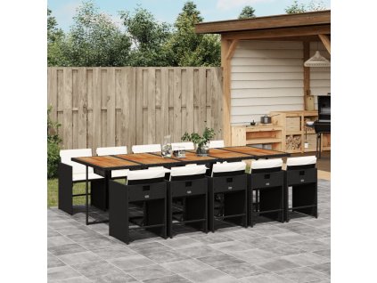 vidaXL 11-dielna záhradná jedálenská sada s vankúšmi čierna polyratan