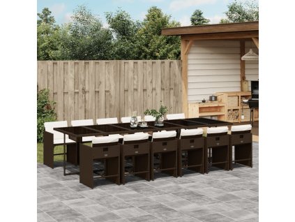 vidaXL 13-dielna záhradná jedálenská súprava vankúše hnedá polyratan