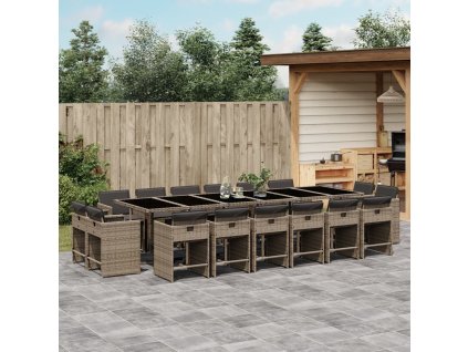 vidaXL 17-dielna záhradná jedálenská súprava s vankúšmi sivá polyratan