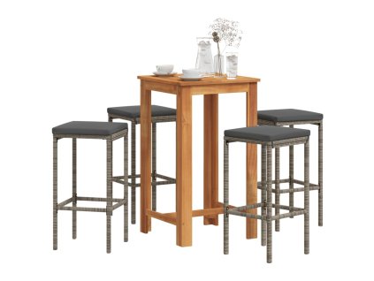 vidaXL 5-dielna záhradná barová súprava sivá polyratan masívna akácia