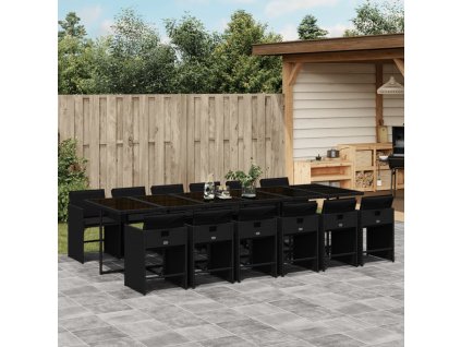 vidaXL 13-dielna záhr. jedálenská súprava s vankúšmi čierna polyratan